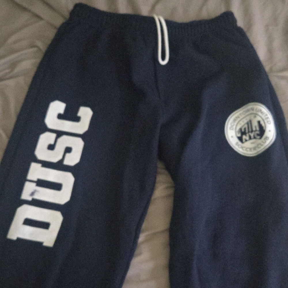 Gildan Men Navy Joggers with White Accents. Downtown United Soccer Club. Size M
